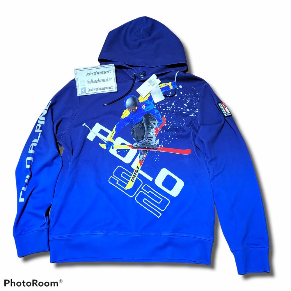 Polo Ralph Lauren Alpine Skier Skiing Team Hoodie Blue Large Racing PRL1 Down - Picture 2 of 12